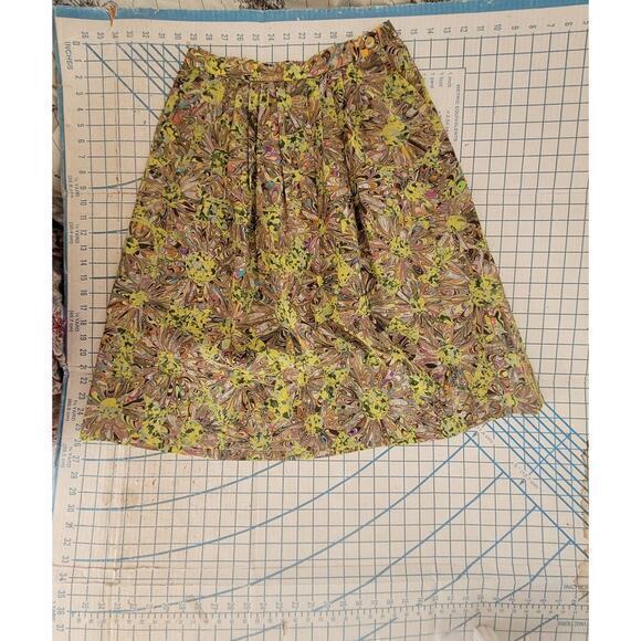 Vintage 60s Eve Seamstress Made Psychedelic Pleat Front with Pockets Midi Skirt - Picture 5 of 11